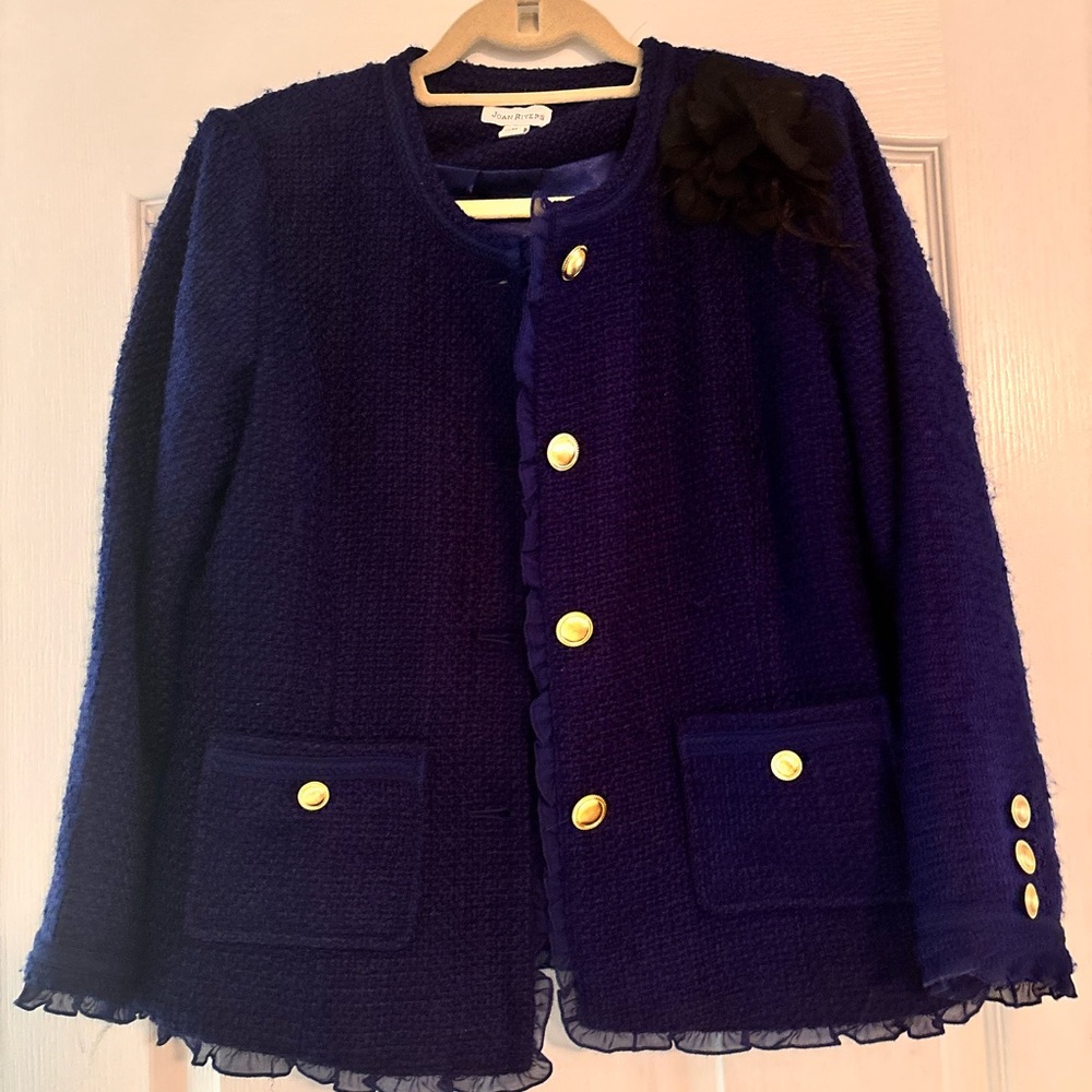 Women's Blue Tweed Jacket with Gold Buttons 12